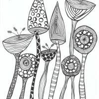 Schwarz-Weiß Zeichnungen mit lichtechtem Fineliner, ungerahmt, witzige Blumen, Crazy Flowers, Wandkunst, Illustration Bild 2