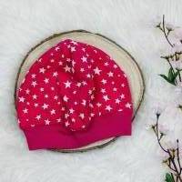 Wendebeanie, Kindermütze, Mütze pink, weiße Sterne Bild 1