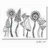 Witzige Zeichnungen mit Fineliner, beliebte Crazy Flowers, Blumen, ungerahmt. Einzigartige Schwarz/Weiß Kunstwerke, Wanddekoration Bild 2