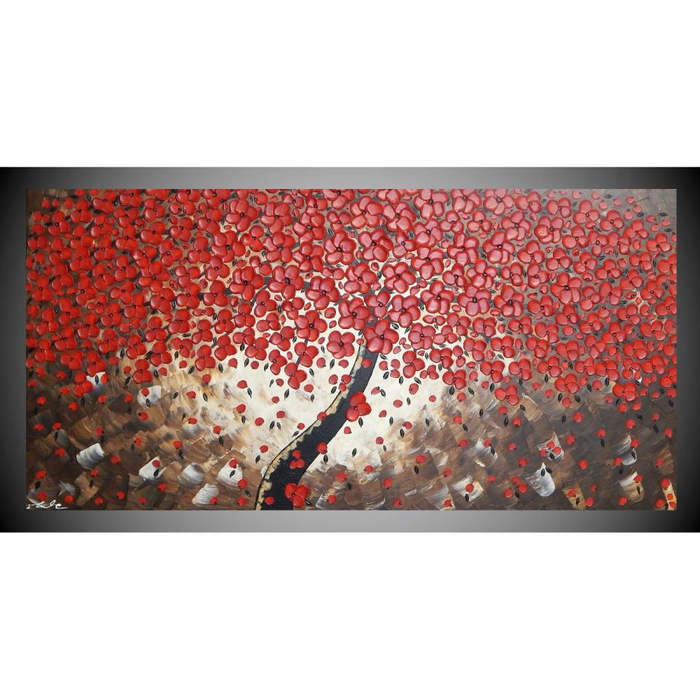 Acrylbild auf Leinwand Bild abstrakt Baum mit roten Blumen Leinwandbilder Wandbilder Wanddeko Bilder für Wohnzimmer by ilonka Bild 1
