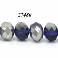 10 Glasperlen, geschliffen, facettiert, Perlen, Schmuckperlen , 6x4mm, blau-silber, 27480 Bild 1