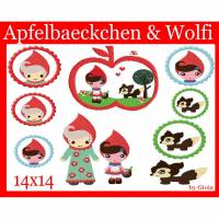Stickdatei Apfelbaeckchen & Wolfi für 14 x 14 Bild 1