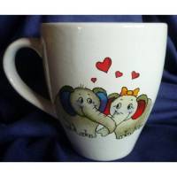 Tasse mit lustigem Elefantenpaar mit Herzen,Valentinstag,verliebt,Herz,Frühstück,Kaffee, Bild 1
