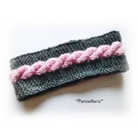 1 handgestricktes Stirnband für´s Baby  - Haarband,Wolle,Geschenk,weich,dunkelgrau,rosa Bild 1