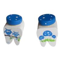 Milchzahndose Zahndose für Milchzähne Eule -Fliegenpilze weiss blau Bild 1
