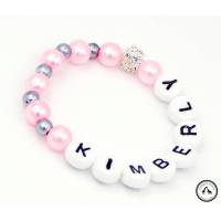 Armband/Babyarmband mit Namen - Glitzerkugel in rosa/silber Bild 1