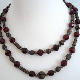 Statementkette Collier doppelreihig Glasperlen marsala rauchgrau