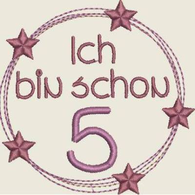 Stickdatei Doodle Rahmen  " Ich bin schon 5 " , in 3 Grössen  Maschinenstickerei, Geburtstag,
