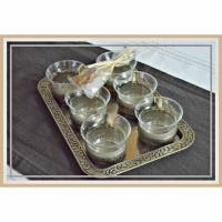 Vintage 7 tlg. Teeservice Edelstahl Glaseinsatz mit Serviertablett, 70er Jahre, Teetassen aus Glas, Bild 1
