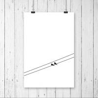 Vögel auf der Stromleitung, minimalistisches DIN A4 Poster Print in schwarz-weiß Bild 1