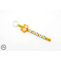 Taschenbaumler/Schlüsselanhänger mit Namen - Fuchs in hellgrün/orange - Taschenanhänger/Namenanhänger - Bild 1