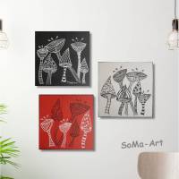 Mehrteilige Bilder auf MDF, 3-teilig in Rot, Weiß, Schwarz, Wandbilder, Wohnraumdekoration, Kunst Bild 1