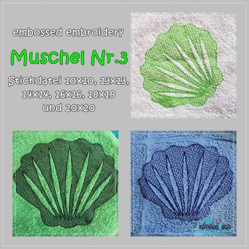Stickdatei *embossed* Muschel Nummer 3 10x10 bis 20x20