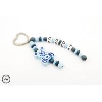 Taschenbaumler/Schlüsselanhänger mit Namen - Teddybär in babyblau/grau - Taschenanhänger/Namenanhänger - Bild 1
