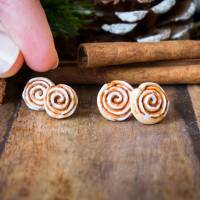Zimtschnecken Ohrstecker Miniature food - Zimtrolle - Essen - Cinnamon Roll - Fimo Bild 1