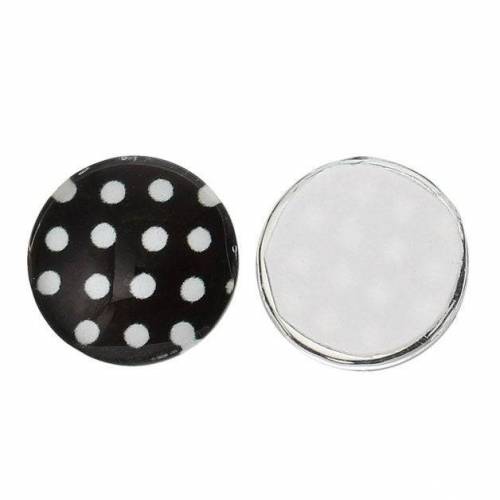 10 oder 50 Cabochons, 12mm,Glassteine-Punkte-Dots, schwarz-weiss, 48391