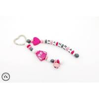 Taschenbaumler/Schlüsselanhänger mit Namen - Eule/Glöckchen/Herz in grau/pink/rosa/weiss - Taschenanhänger/Namenanhänger - Bild 1