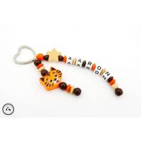 Taschenbaumler/Schlüsselanhänger mit Wunschname - Taschenanhänger/Namensanhänger- Tiger/Stern in beige/braun/orange Bild 1