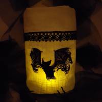 Lichtbeutel Vasenhusse Halloween Gespenst, Kürbis, Fledermaus Leinen schwarz-weis Bild 7