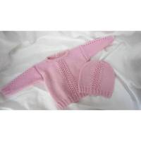 Neugeborenenset, Babypullover, Babymütze, handgestrickt in rosa Bild 1