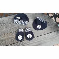 3 tlg.Set aus Babyhandschuhen, Mütze und Halstuch in den Größen 50/56 und 62/68 aus Sweat Bild 1
