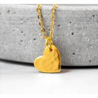 Herzkette - Gehämmert - Silber oder Gold - Edelstahl oder 925er Silber - Geschenk - Liebe - Valentinstag - Love Bild 1