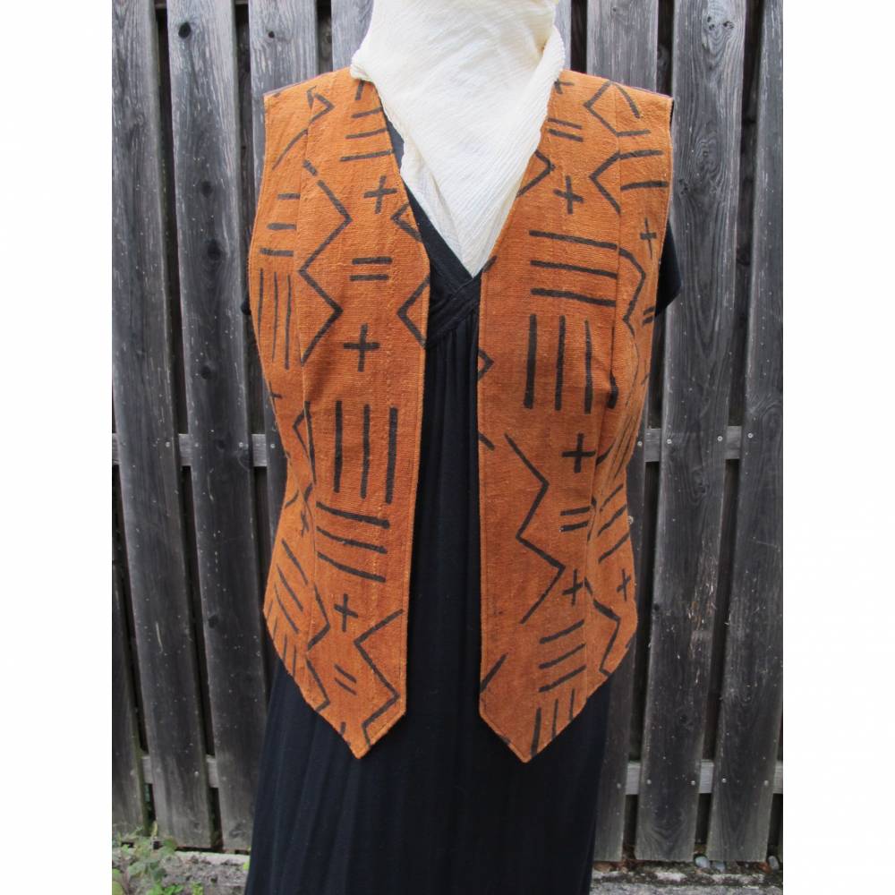 Damenweste aus afrikanisch-handgewebtem Baumwolltuch, braun/schwarz Bild 1