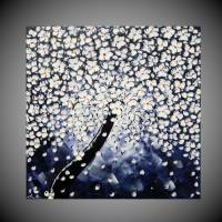 Bild klein Acrylbild auf Leinwand Baum mit weißen Blüten Baumbilder Bilder für Wohnzimmer Leinwandbilder Bilder Blau Weiß Rot Orange Gelb Kunst Malerei Gemälde by ilonka Bild 1