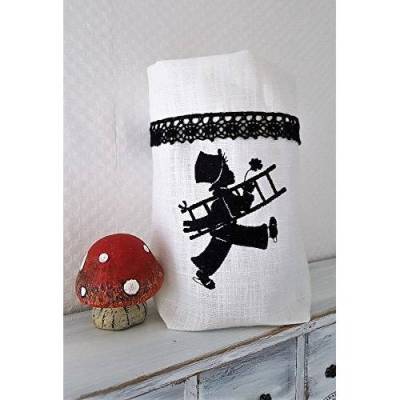 Geschenkbeutel Utensilo Lichtbeutel Schornsteinfeger GESTICKT Spitze schwarz oder weis.