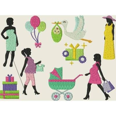 Stickdatei Mutterpass  Storch   Baby 332 Maschinenstickerei