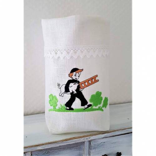 Geschenkbeutel Utensilo Lichtbeutel Schornsteinfeger Glücksschwein GESTICKT Leinen