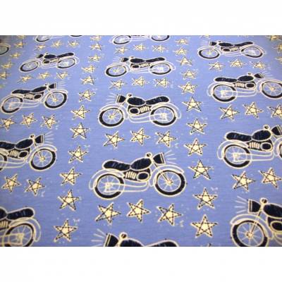 Baumwoll-Jersey Cool Bike – Dunkelblaue Motorräder & weiße Sterne auf jeansblau, 150cm breit