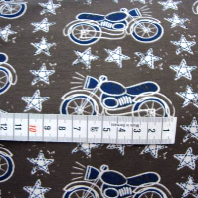0,50m Baumwoll-Jersey Cool Bike – Motorräder & Sterne auf Braun, 150cm breit, Öko-Tex