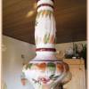 vintage handgemalte Deckenleuchte aus Keramik mit Glaseinsatz und Kerzenbirnen, 70er Jhr, Bild 6