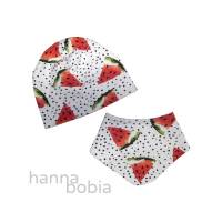 Babyset Mütze und Halstuch mit Melonenstücken auf weiß Bild 1