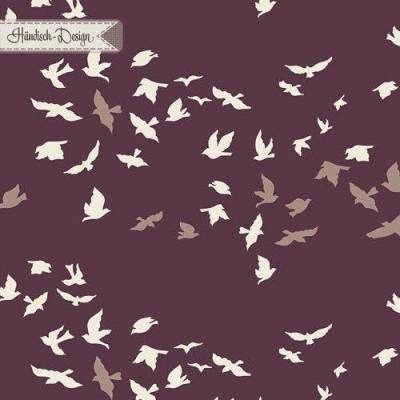 Baumwollstoff  „Aves Chatter Dim – Winged“ Vögel aubergine Art Gallery