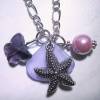 Halskette LILA TRAUM 52cm lang rundum,  Kette mit Seestern und lila Glas Schmetterling,  Beachglass-Look Muschel Bild 2