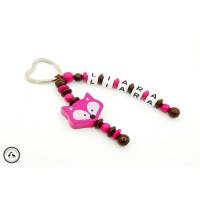Taschenbaumler/Schlüsselanhänger mit Wunschname - Fuchs in braun/pink Bild 1