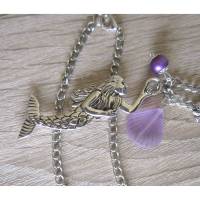 Halskette Violet Seashell 60cm lang rundum - Lila Glas Muschel, Meerjungfrau Nixe Kette Modeschmuck Bild 1