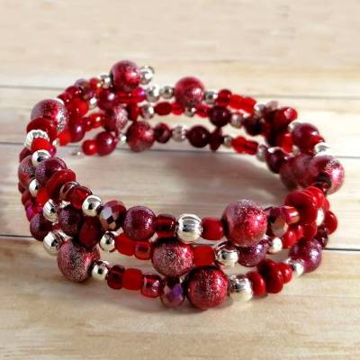 Wickelarmband, rot, Spiralarmband, Armband, Armreif, Armband zum Wickeln, ohne Verschluss, Memory Wire