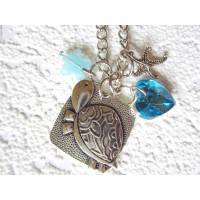 Halskette "Schildkröte und blaues Herz" 55cm lang rundum, Kette mit Schildkrötenanhänger, blauem Glasherz und Stern Bild 1