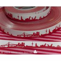 10m (1,60EUR/m) Hamburg Skyline Webband rot/weiß Bild 1