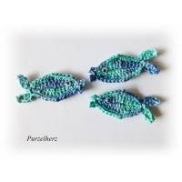 3 gehäkelte Fische - Häkelapplikation Fisch - blau, türkis Bild 1