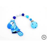 Beisskette aus Silikon/Silikonkette - Papagei in Blautönen mit weiss - Neu und individuell Bild 1