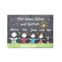 Türschild Schiefer Familie personalisiert mit Wunschnamen und Wunschfiguren Bild 1