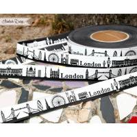 10m (1,60EUR/m) London Skyline Webband schwarz/weiß Bild 1