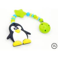 Beisskette aus Silikon/Silikonkette - Pinguin in grün/gelb/türkis Bild 1