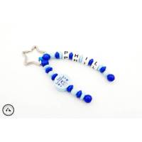 Taschenbaumler/Schlüsselanhänger mit Wunschname - Schutzengel in babyblau/dunkelblau Bild 1