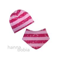 Babyset Mütze und Halstuch mit Streifen in rosa-pink Bild 1