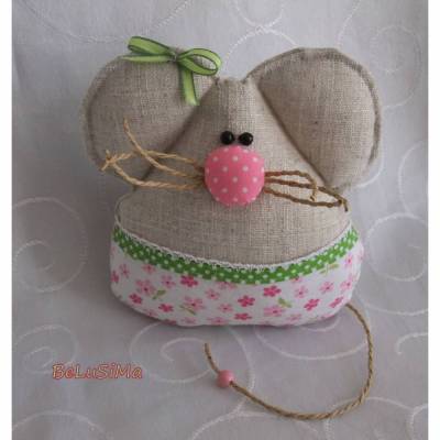 Ostern - Gutschein-Mäuschen rosa-grün mit Taschenversteck für Süßes, Gutschein oder Geld
